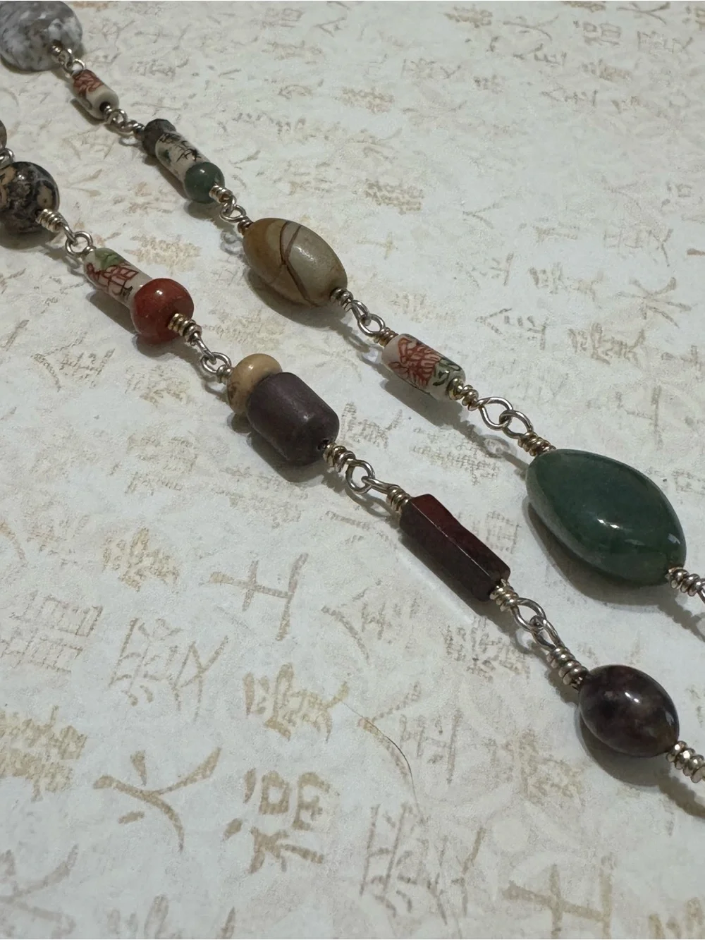 HANDMADE STERLING AND JASPER EXTRA LONG NECKLACE